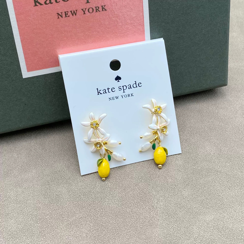 kate spade Enamel Lemon Flower Pearl Silver Needle Earrings